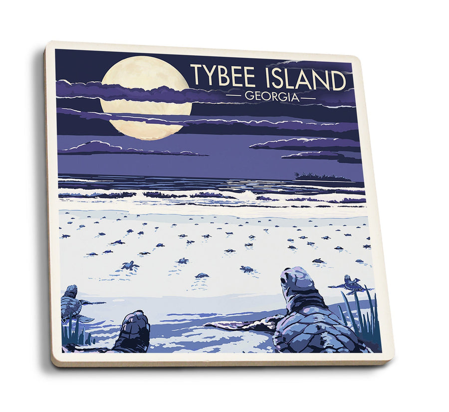Tybee Island, Georgia, Sea Turtles Hatching, Lantern Press Artwork, Coaster Set Coasters Lantern Press 