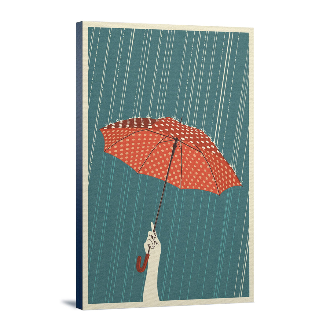 Umbrella, Letterpress, Lantern Press Artwork, Stretched Canvas Canvas Lantern Press 12x18 Stretched Canvas 