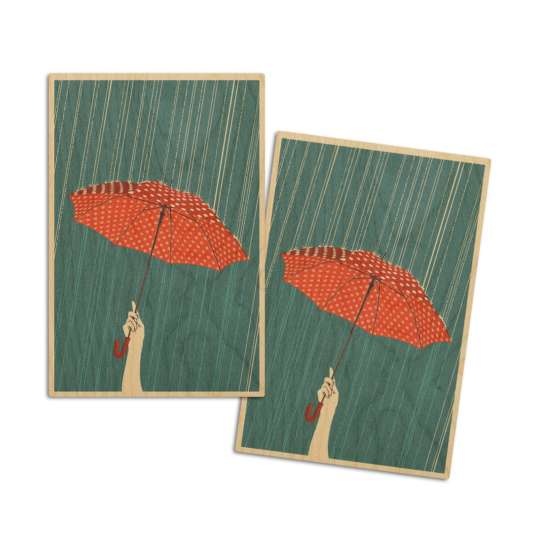 Umbrella, Letterpress, Lantern Press Artwork, Wood Signs and Postcards Wood Lantern Press 4x6 Wood Postcard Set 