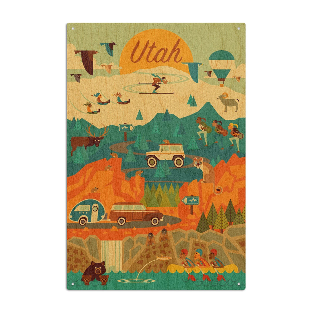 Utah, Mountain, Geometric, Lantern Press Artwork, Wood Signs and Postcards Wood Lantern Press 10 x 15 Wood Sign 