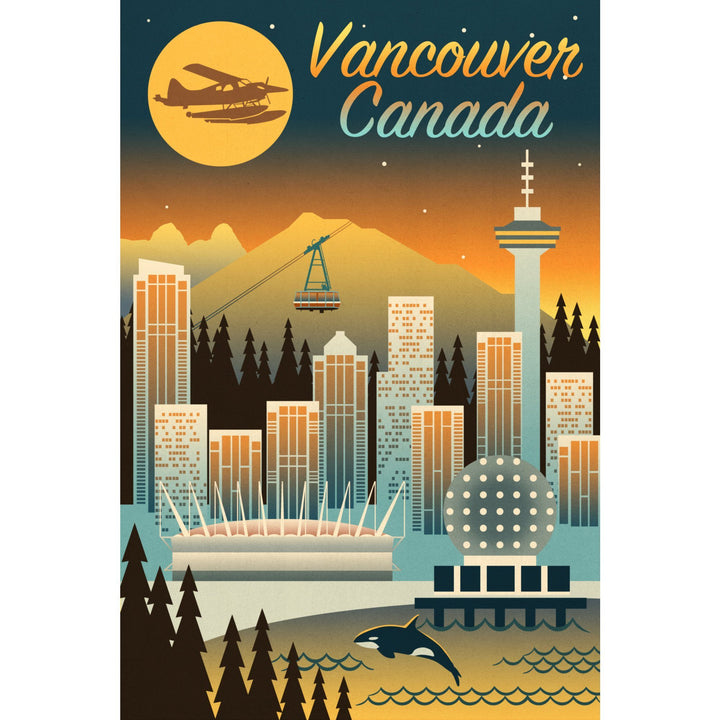 Vancouver, Canada, Retro Skyline Chromatic Series, Lantern Press Artwork Canvas Lantern Press 