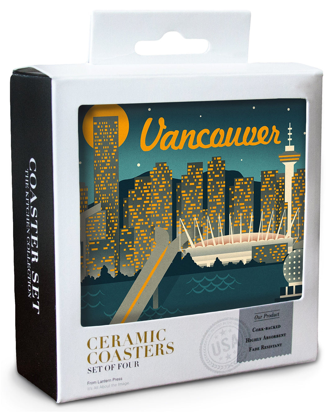 Vancouver, Canada, Retro Skyline, Lantern Press Artwork, Coaster Set Coasters Lantern Press 