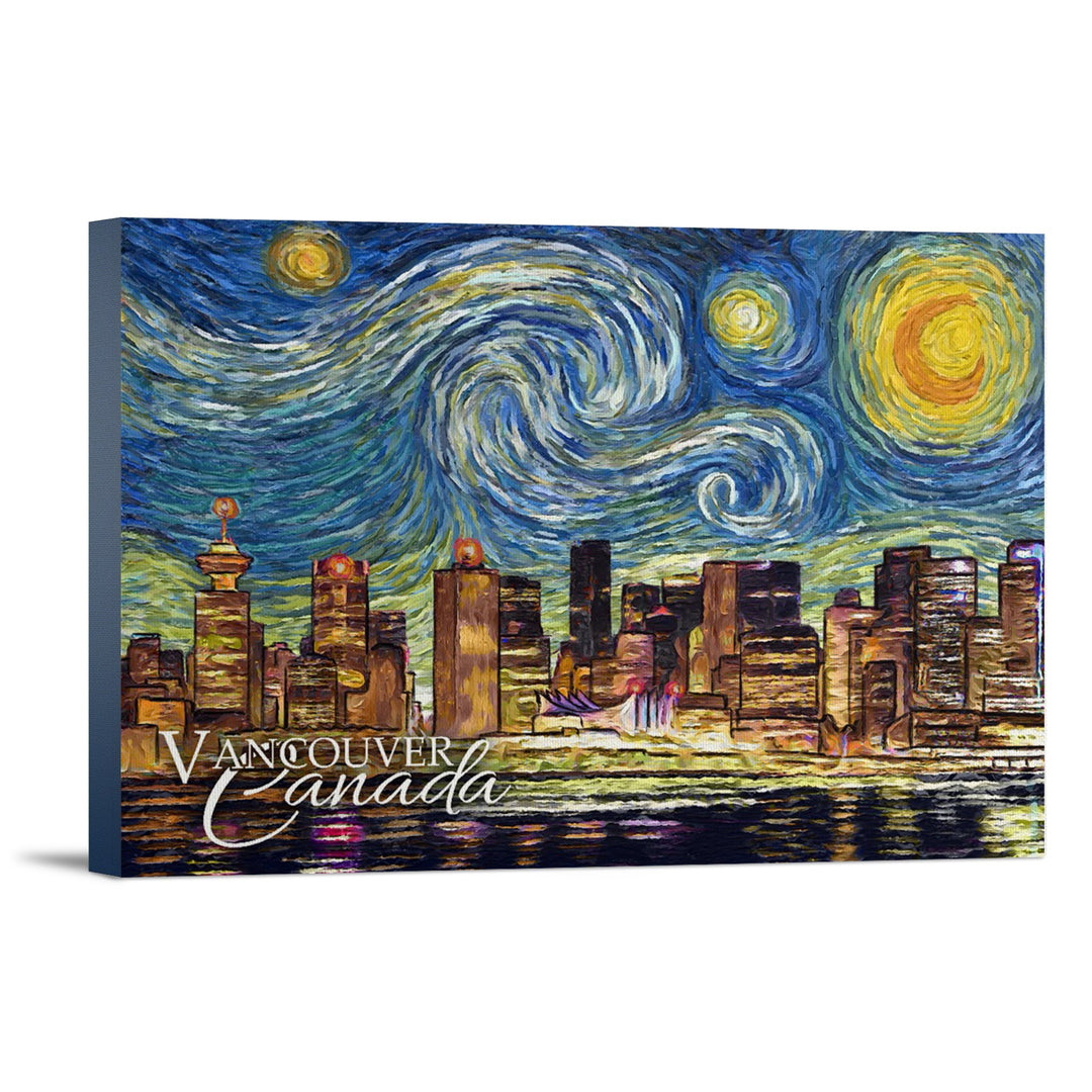 Vancouver, Canada, Starry Night, Lantern Press Artwork, Stretched Canvas Canvas Lantern Press 12x18 Stretched Canvas 
