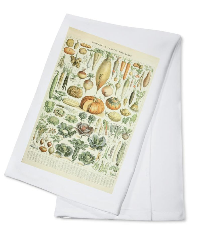 Vegetables, A, Vintage Bookplate, Adolphe Millot Artwork, Towels and Aprons Kitchen Lantern Press Cotton Towel 