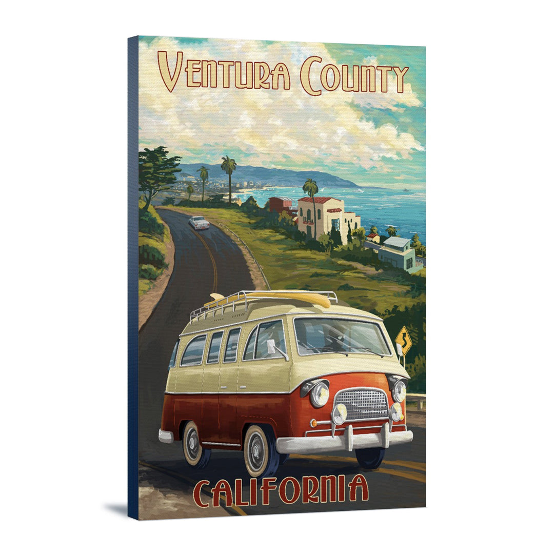 Ventura, California, Camper Van, Lantern Press Artwork, Stretched Canvas Canvas Lantern Press 12x18 Stretched Canvas 