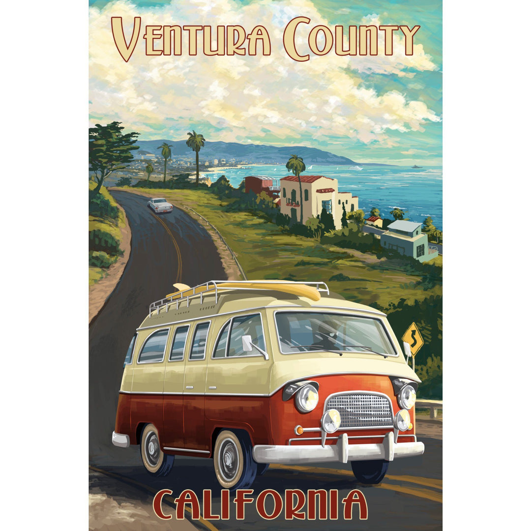 Ventura, California, Camper Van, Lantern Press Artwork, Stretched Canvas Canvas Lantern Press 