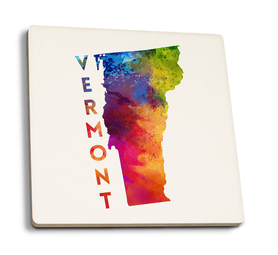 Vermont, State Abstract Watercolor, Contour, Lantern Press Artwork, Coaster Set Coasters Lantern Press 