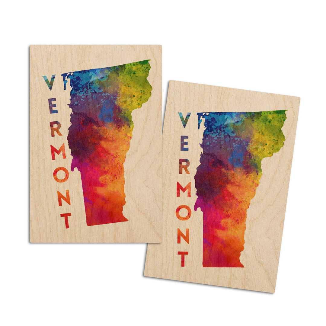 Vermont, State Abstract Watercolor, Contour, Lantern Press Artwork, Wood Signs and Postcards Wood Lantern Press 4x6 Wood Postcard Set 