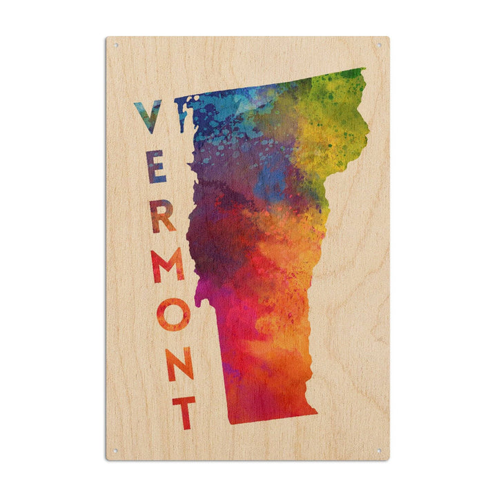 Vermont, State Abstract Watercolor, Contour, Lantern Press Artwork, Wood Signs and Postcards Wood Lantern Press 6x9 Wood Sign 