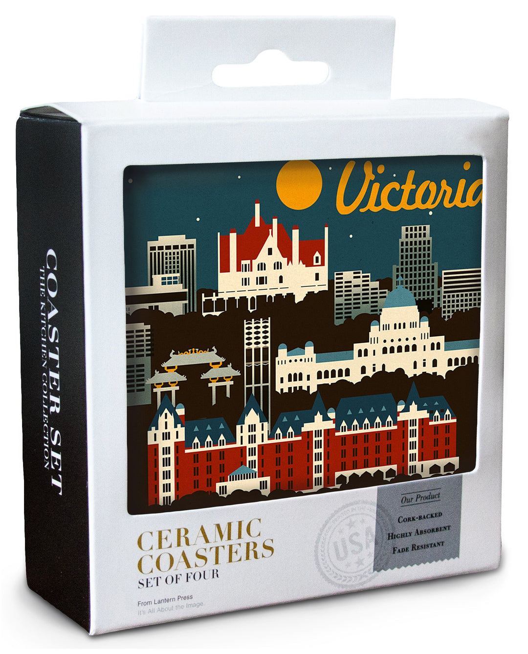 Victoria, British Columbia, Retro Skyline, Lantern Press Artwork, Coaster Set Coasters Lantern Press 