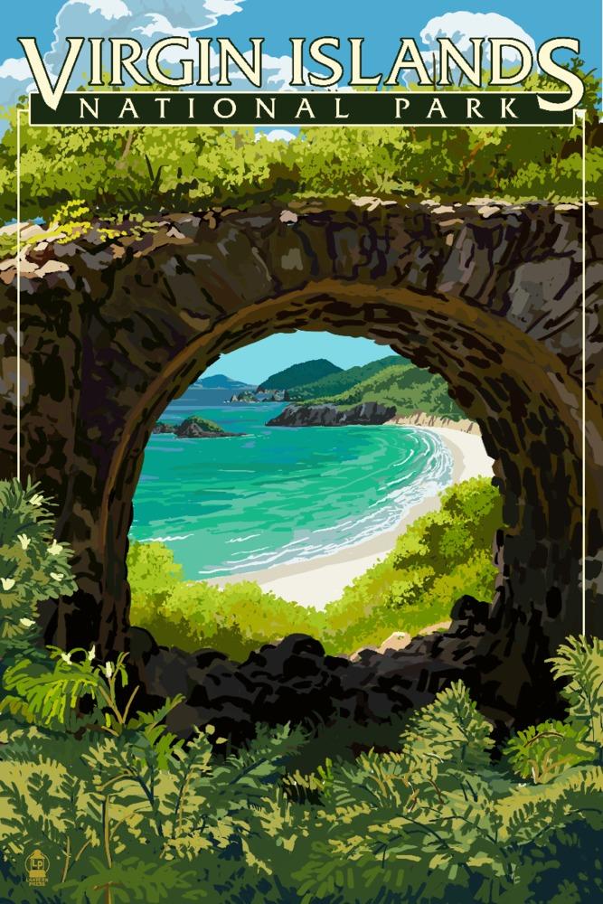 掛け軸 風景画 蘭石 落款印 Virgin Islands National Park, US Virgin Islands, View from
