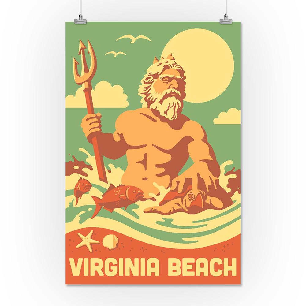 Virginia Beach, Virginia, King Neptune Statue, Retro Beach, Lantern Press Artwork, Art Prints and Metal Signs Art Lantern Press 16 x 24 Giclee Print 