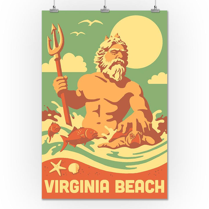 Virginia Beach, Virginia, King Neptune Statue, Retro Beach, Lantern Press Artwork, Art Prints and Metal Signs Art Lantern Press 24 x 36 Giclee Print 