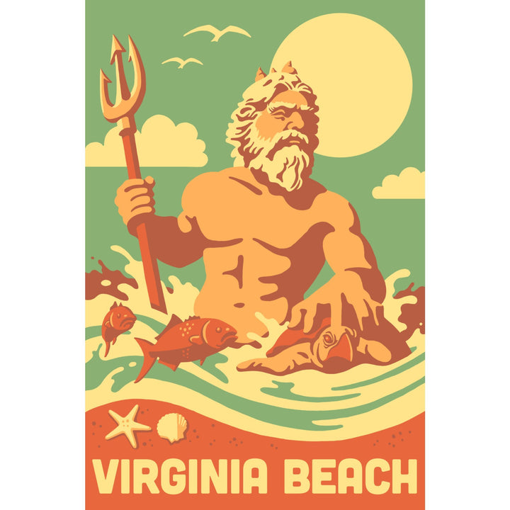 Virginia Beach, Virginia, King Neptune Statue, Retro Beach, Lantern Press Artwork, Stretched Canvas Canvas Lantern Press 