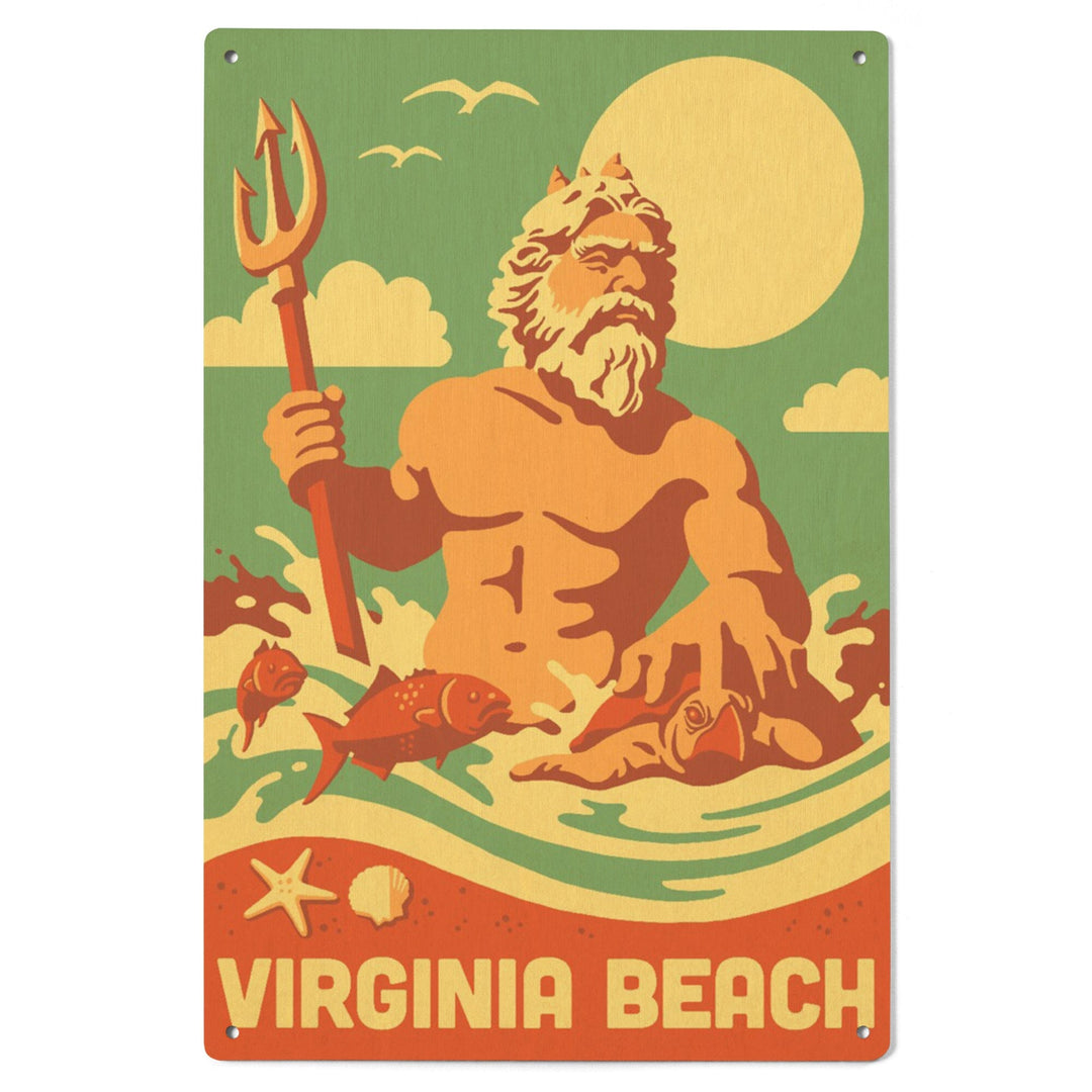 Virginia Beach, Virginia, King Neptune Statue, Retro Beach, Lantern Press Artwork, Wood Signs and Postcards Wood Lantern Press 