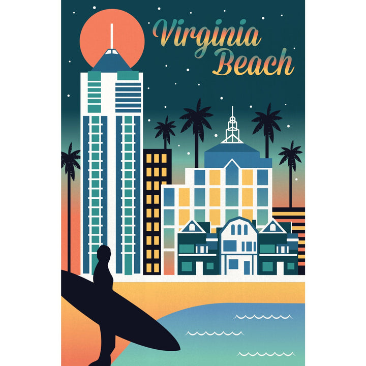Virginia Beach, Virginia, Retro Skyline Chromatic Series, Lantern Press Artwork, Stretched Canvas Canvas Lantern Press 
