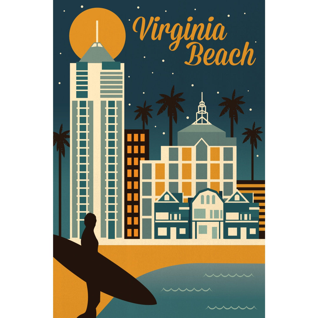 Virginia Beach, Virginia, Retro Skyline Classic Series, Lantern Press Artwork, Stretched Canvas Canvas Lantern Press 