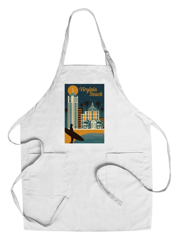 Virginia Beach, Virginia, Retro Skyline Classic Series, Lantern Press Artwork, Towels and Aprons Kitchen Lantern Press Chef's Apron 