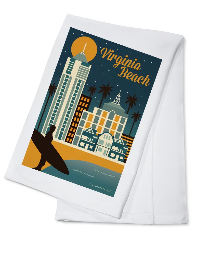 Virginia Beach, Virginia, Retro Skyline Classic Series, Lantern Press Artwork, Towels and Aprons Kitchen Lantern Press Cotton Towel 