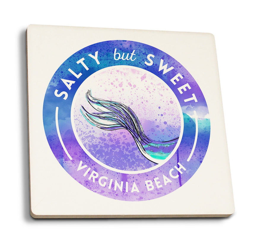 Virginia Beach, Virginia, Salty but Sweet, Mermaid Tale, Contour, Lantern Press Artwork, Coaster Set Coasters Lantern Press 