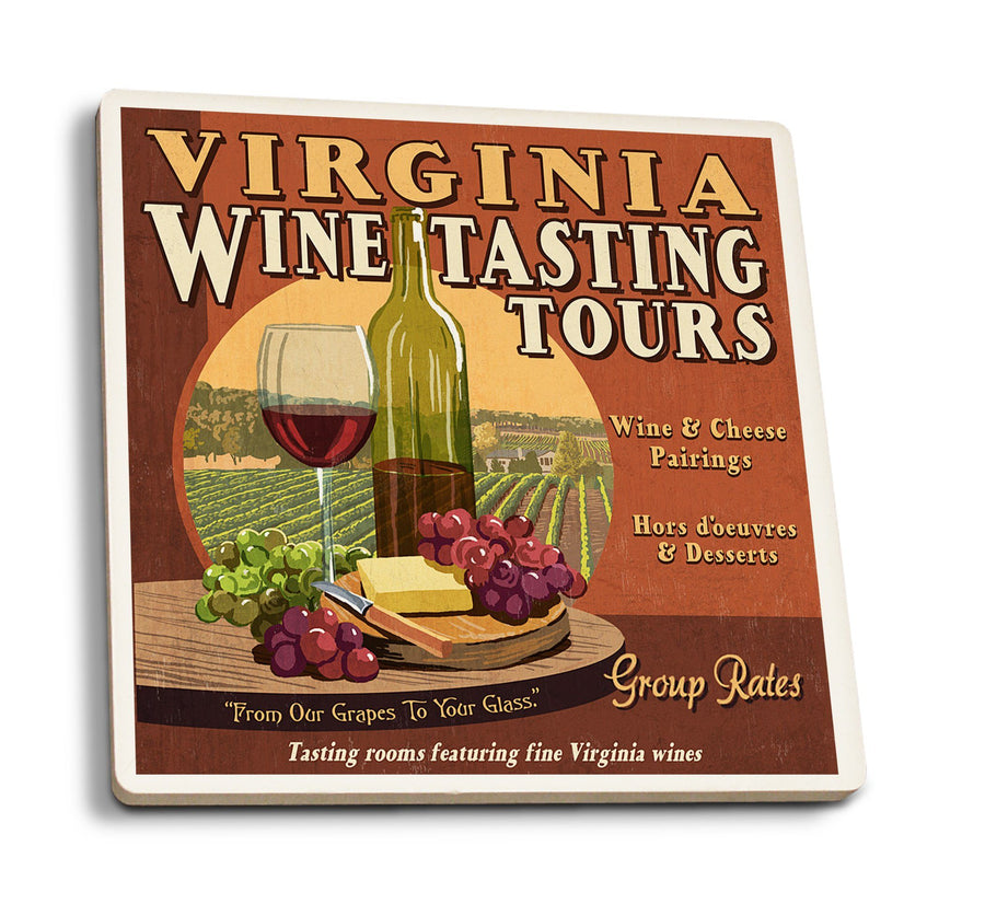 Virginia, Wine Vintage Sign, Lantern Press Artwork, Coaster Set Coasters Lantern Press 