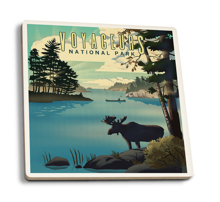 Voyageurs National Park, Minnesota, Lithograph National Park Series, Lantern Press Artwork, Coaster Set Coasters Lantern Press 