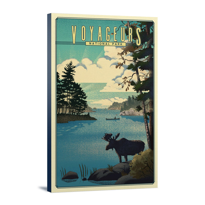 Voyageurs National Park, Minnesota, Lithograph National Park Series, Lantern Press Artwork, Stretched Canvas Canvas Lantern Press 12x18 Stretched Canvas 