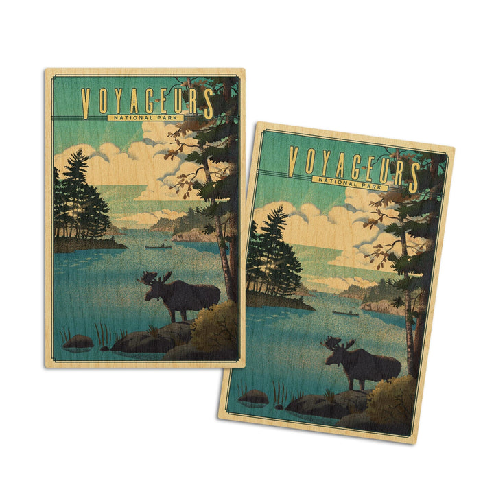 Voyageurs National Park, Minnesota, Lithograph National Park Series, Lantern Press Artwork, Wood Signs and Postcards Wood Lantern Press 4x6 Wood Postcard Set 