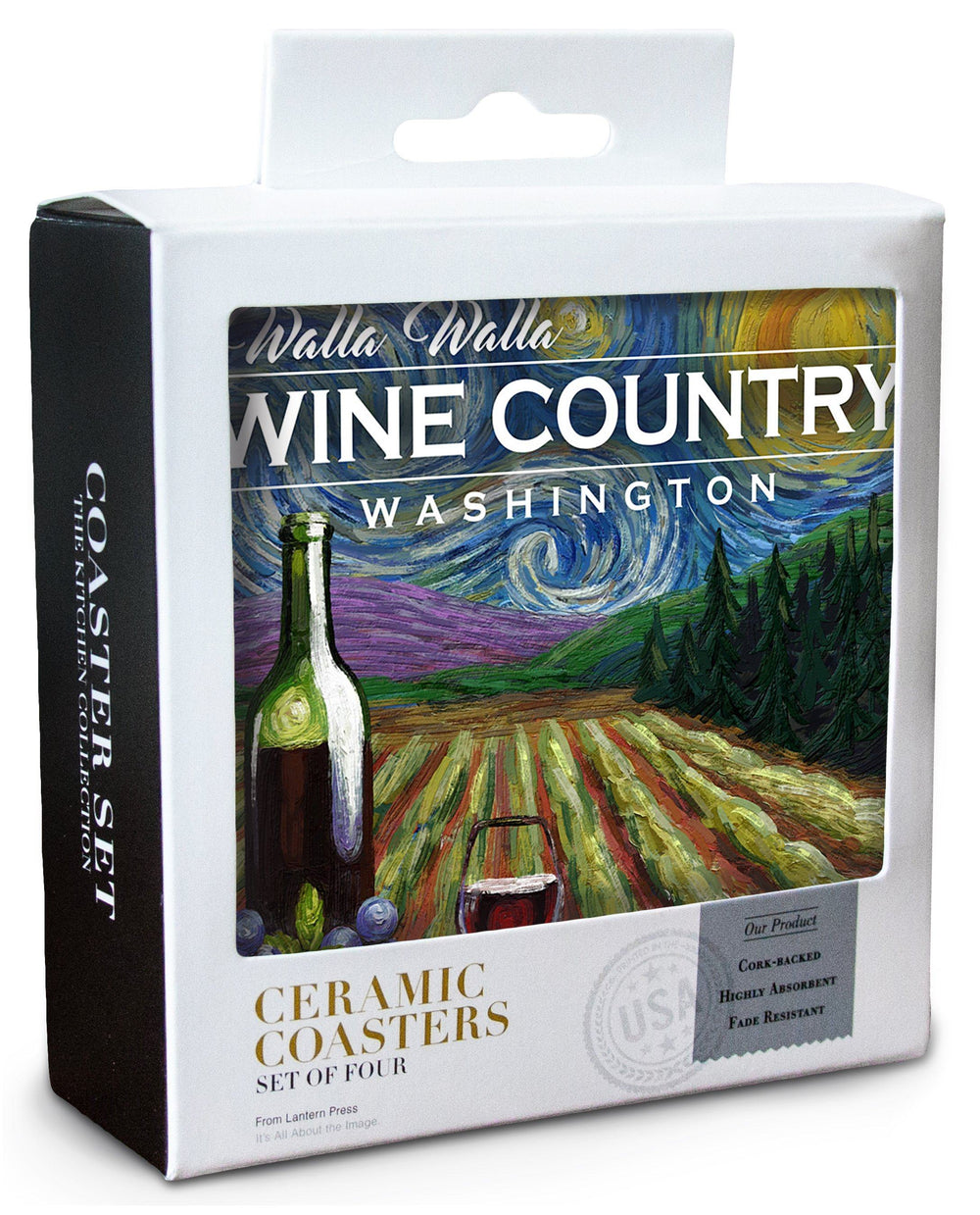 Walla Walla, Washington, Wine Country, Vineyard, Starry Night, Lantern Press Artwork, Coaster Set Coasters Lantern Press 