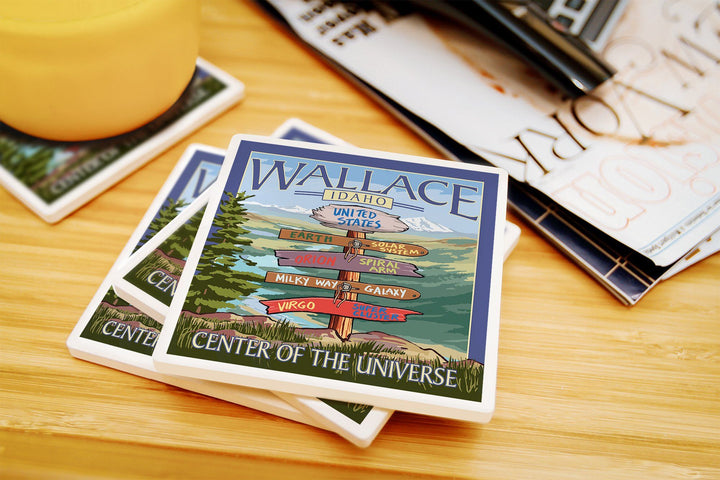 Wallace, Idaho, Destination Sign, Lantern Press Artwork, Coaster Set Coasters Lantern Press 