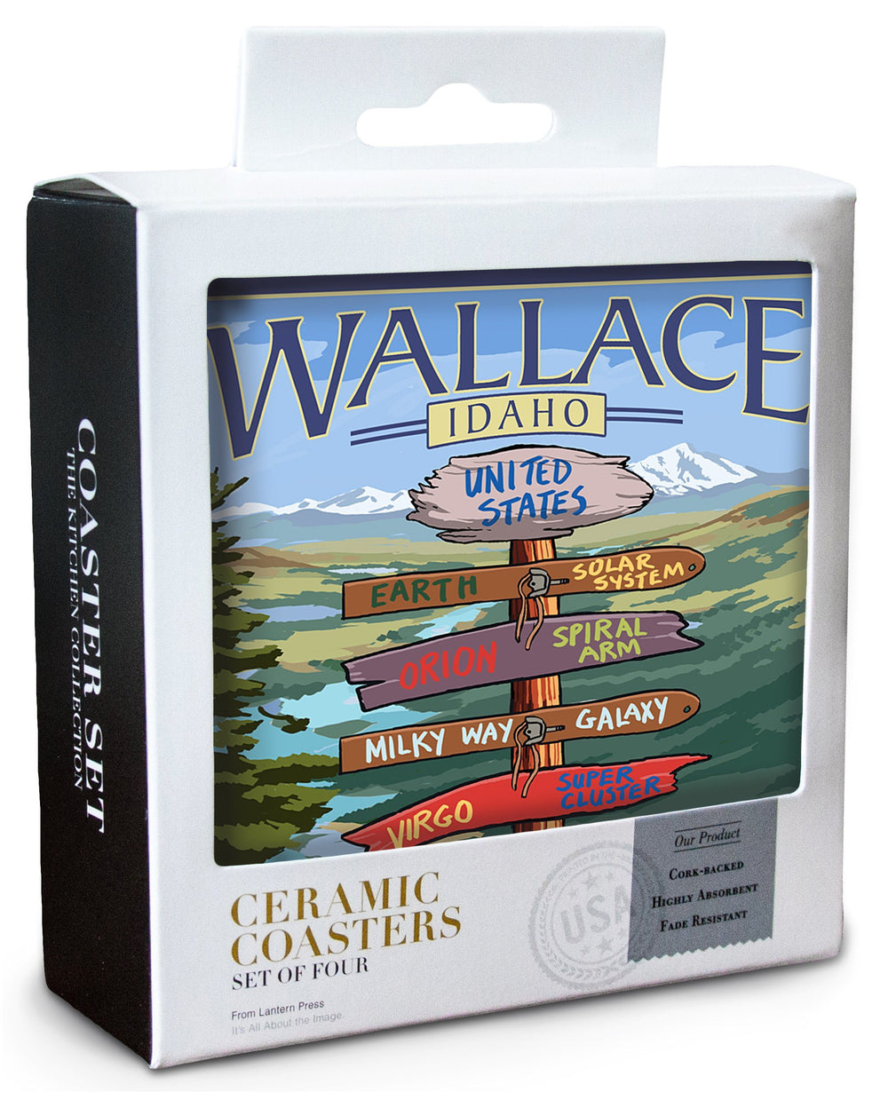 Wallace, Idaho, Destination Sign, Lantern Press Artwork, Coaster Set Coasters Lantern Press 