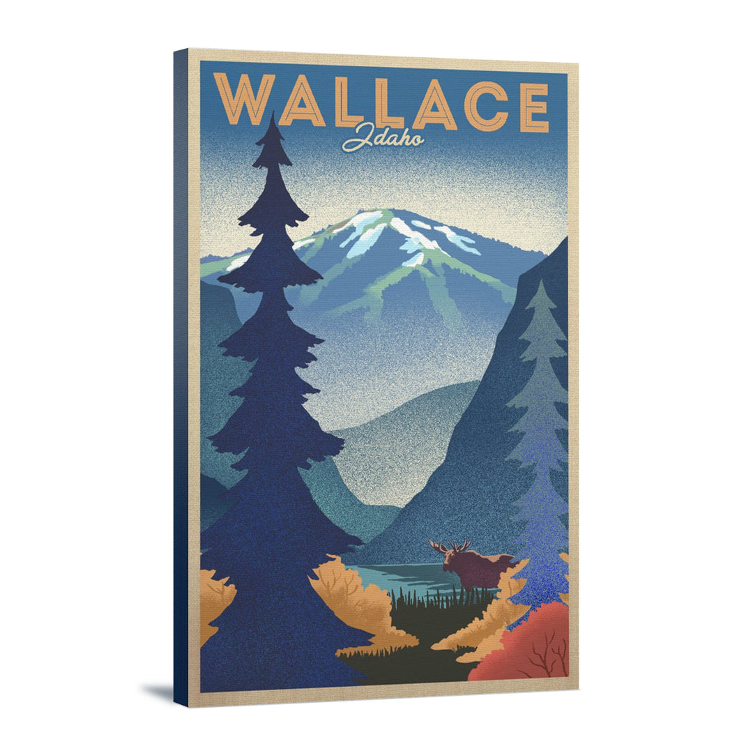 Wallace, Idaho, Mountain & Moose, Lithograph, Lantern Press Artwork, Stretched Canvas Canvas Lantern Press 12x18 Stretched Canvas 
