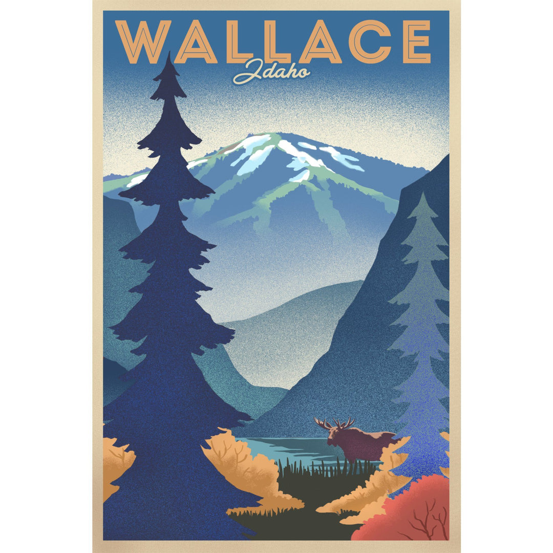 Wallace, Idaho, Mountain & Moose, Lithograph, Lantern Press Artwork, Stretched Canvas Canvas Lantern Press 