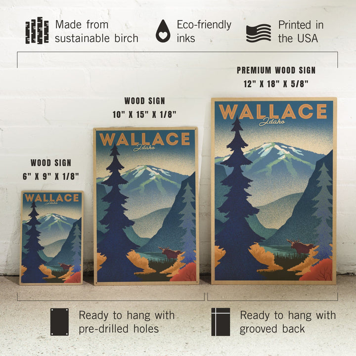 Wallace, Idaho, Mountain & Moose, Lithograph, Lantern Press Artwork, Wood Signs and Postcards Wood Lantern Press 
