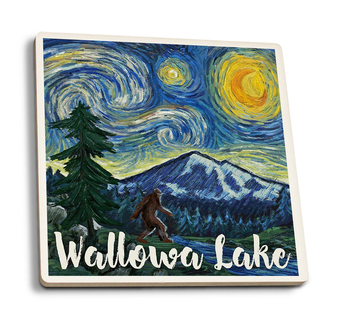 Wallowa Lake, Oregon, Columbia River, Bigfoot, Starry Night, Lantern Press Artwork, Coaster Set Coasters Lantern Press 