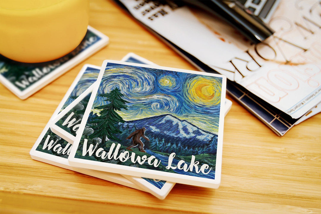 Wallowa Lake, Oregon, Columbia River, Bigfoot, Starry Night, Lantern Press Artwork, Coaster Set Coasters Lantern Press 