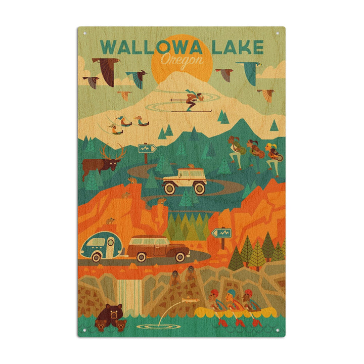 Wallowa Lake, Oregon, Pacific Wonderland, Geometric, Lantern Press Artwork, Wood Signs and Postcards Wood Lantern Press 10 x 15 Wood Sign 