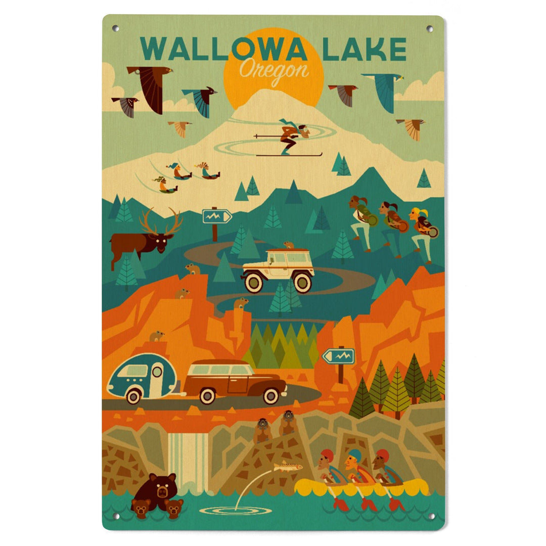 Wallowa Lake, Oregon, Pacific Wonderland, Geometric, Lantern Press Artwork, Wood Signs and Postcards Wood Lantern Press 