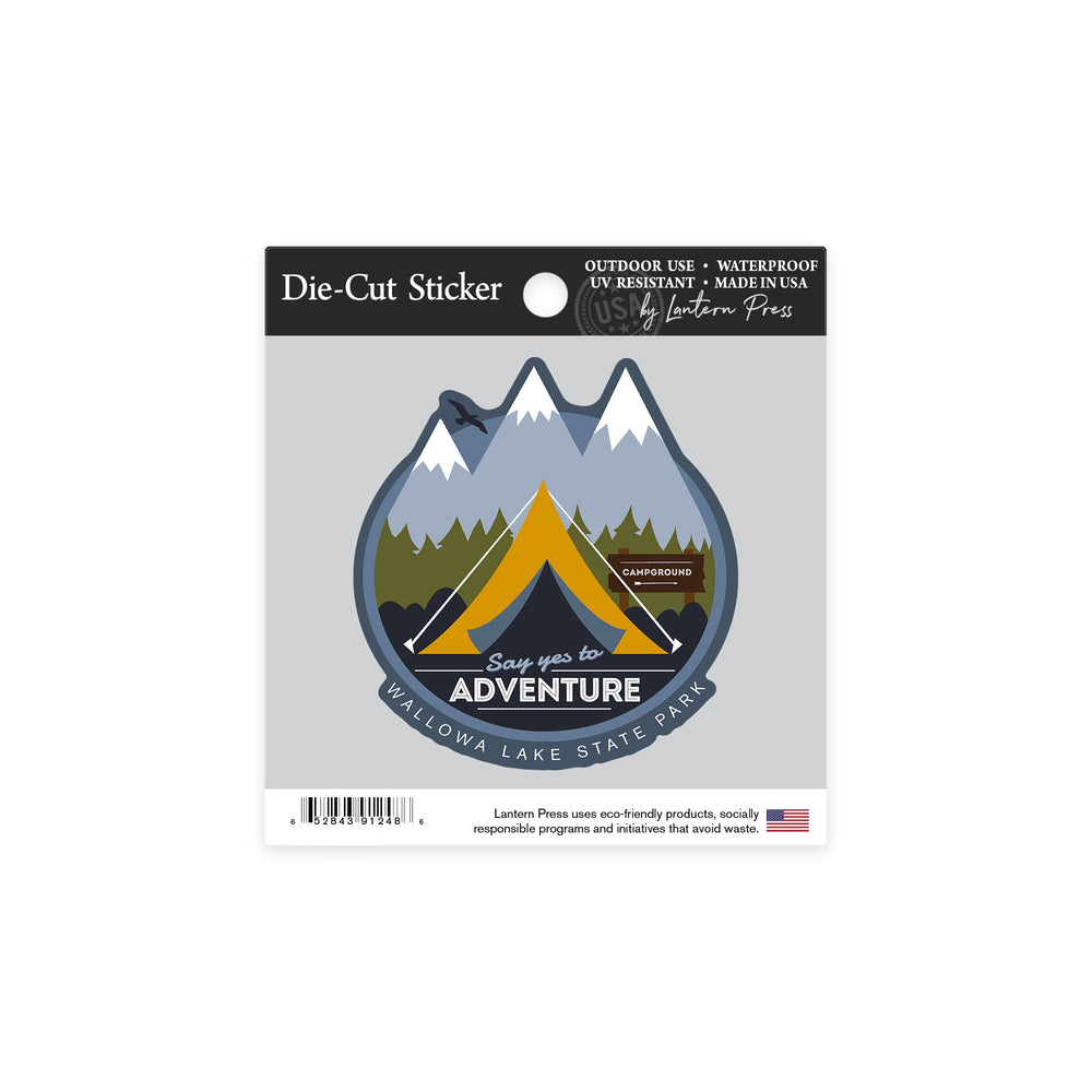 Wallowa Lake State Park, Oregon, Yes to Adventure, Tent, Vector, Contour Sticker Lantern Press 