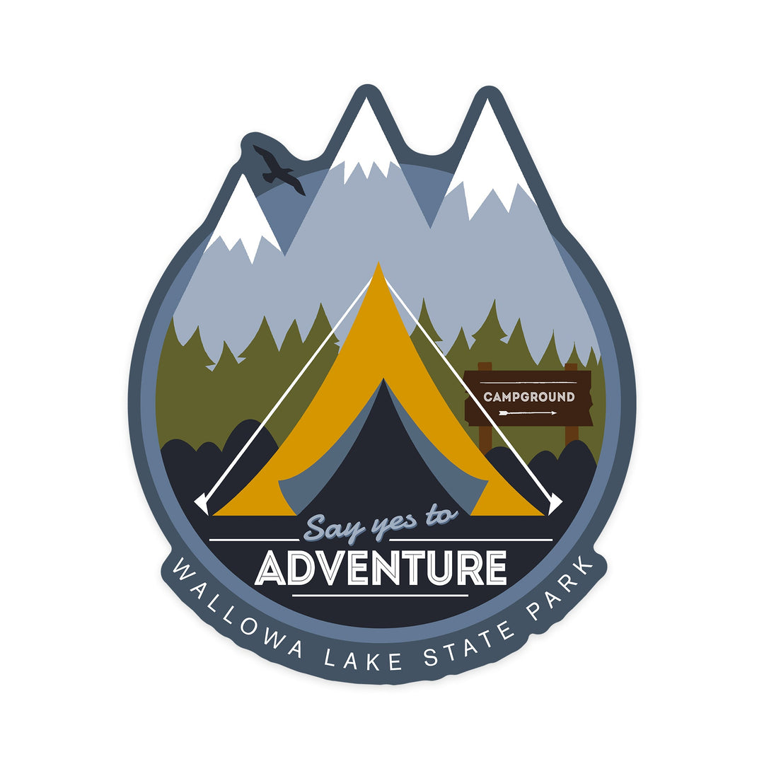 Wallowa Lake State Park, Oregon, Yes to Adventure, Tent, Vector, Contour Sticker Lantern Press 