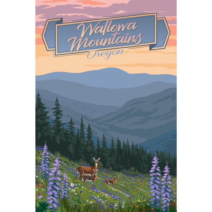 Wallowa Mountains, Oregon, Deer & Spring Flowers, Lantern Press Artwork, Stretched Canvas Canvas Lantern Press 