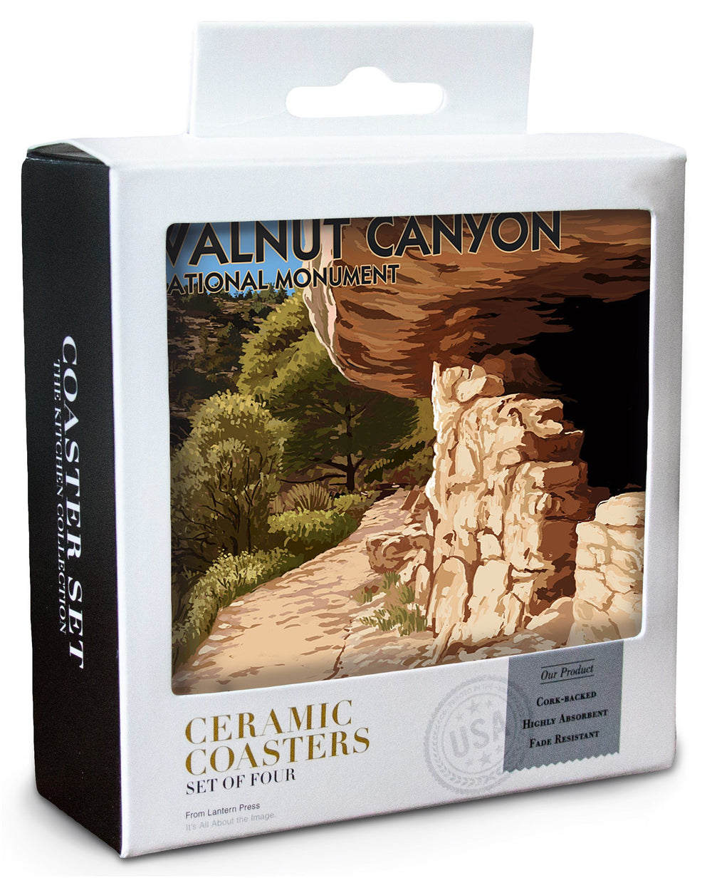 Walnut Canyon National Monument, Arizona, Lantern Press Artwork, Coaster Set Coasters Lantern Press 