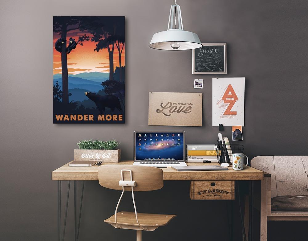 Wander More Collection, Bear Family At Sunset, Lantern Press Artwork, Stretched Canvas Canvas Lantern Press 