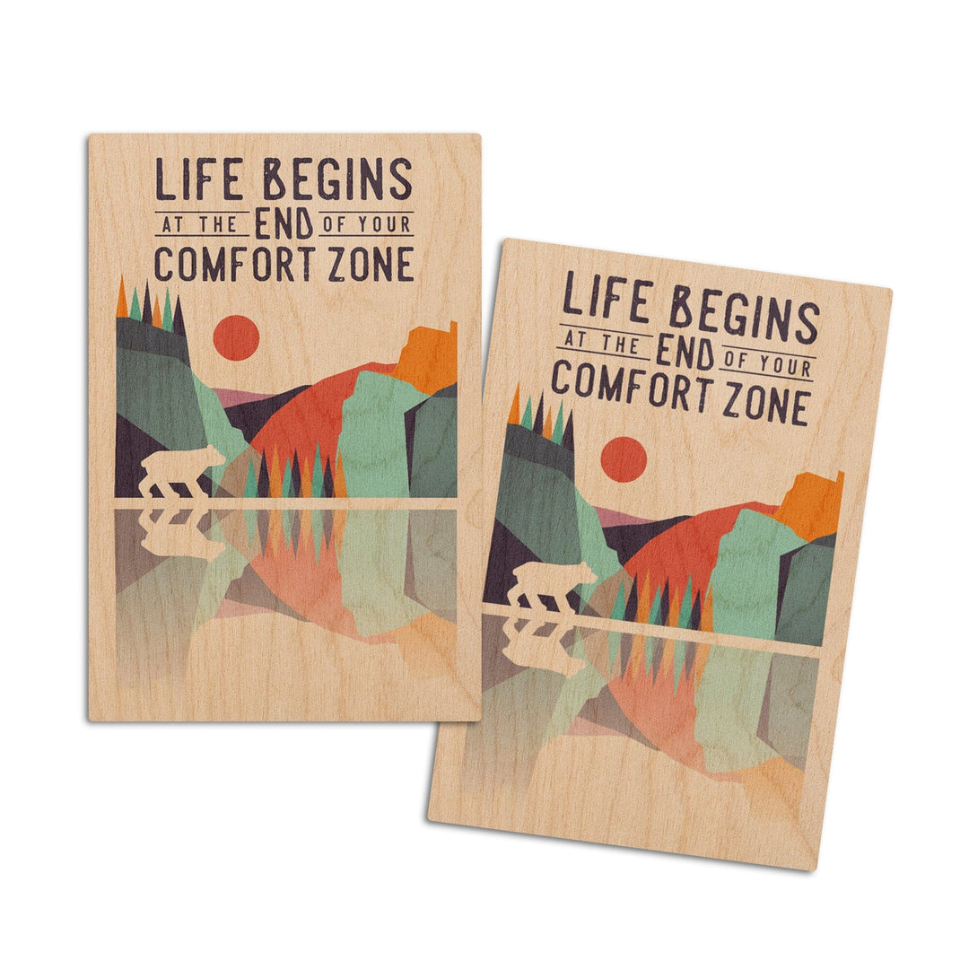Wander More Collection, Life Begins at the End of Your Comfort Zone, Lantern Press Artwork, Wood Signs and Postcards Wood Lantern Press 4x6 Wood Postcard Set 