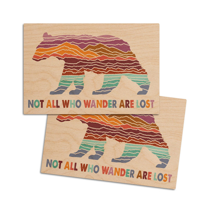 Wander More Collection, Not All Who Wander Are Lost, Bear, Lantern Press Artwork, Wood Signs and Postcards Wood Lantern Press 4x6 Wood Postcard Set 