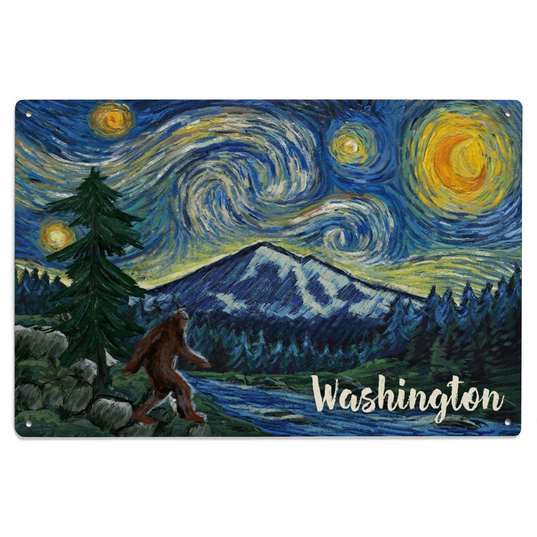 Washington, Bigfoot, Starry Night, Lantern Press Artwork, Wood Signs and Postcards Wood Lantern Press 