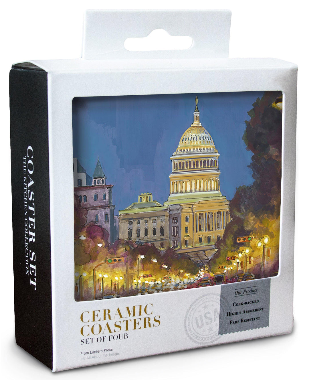 Washington DC, Capitol Building, Lantern Press Artwork, Coaster Set Coasters Lantern Press 