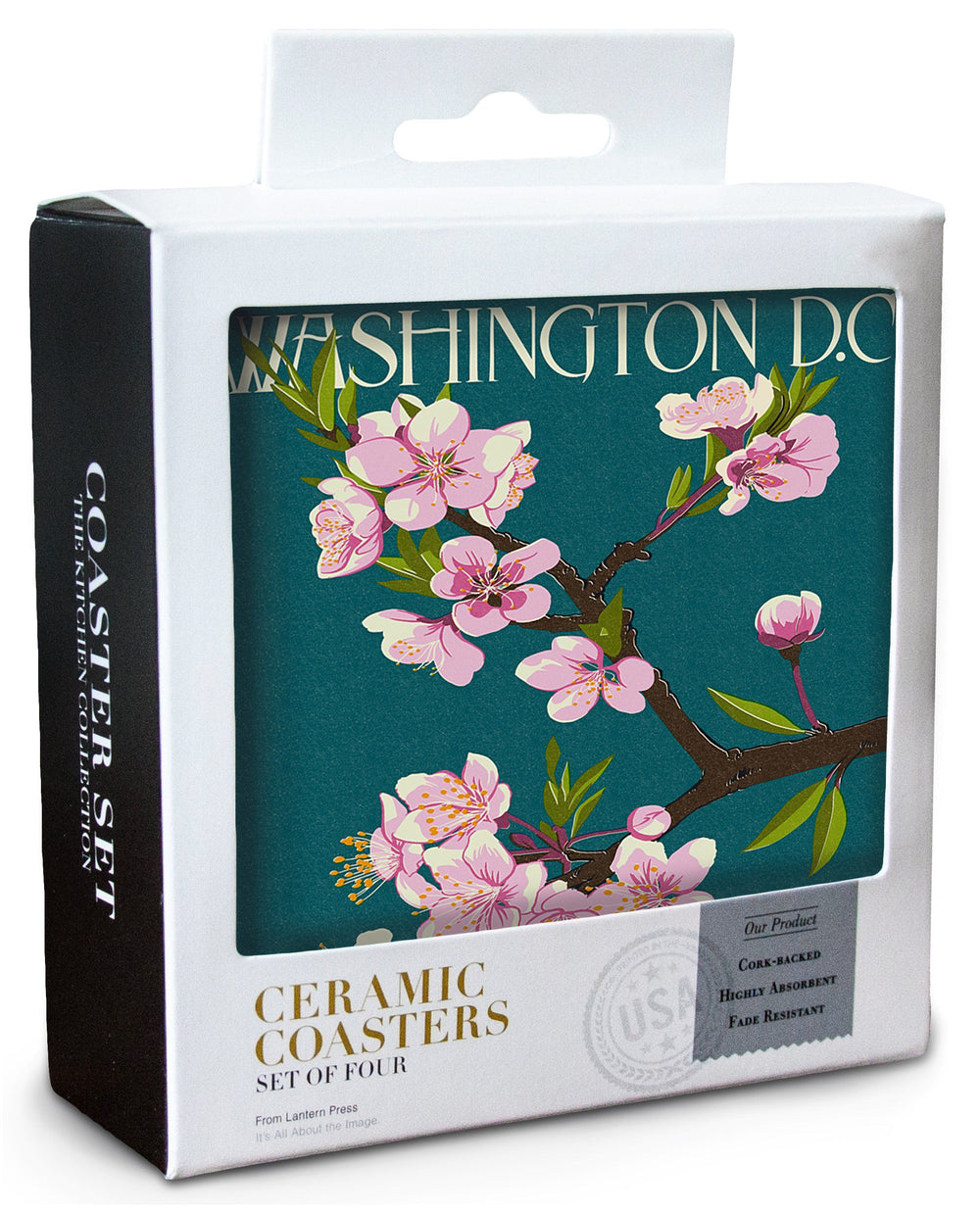 Washington DC, Cherry Blossoms, Lantern Press Artwork, Coaster Set Coasters Lantern Press 