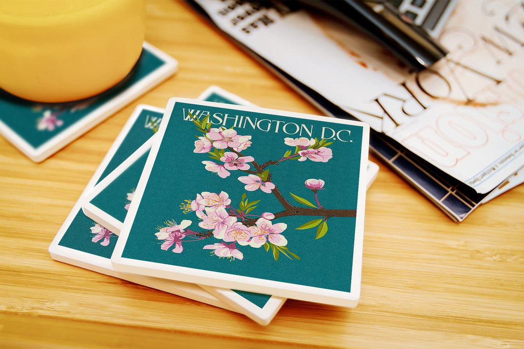 Washington DC, Cherry Blossoms, Lantern Press Artwork, Coaster Set Coasters Lantern Press 
