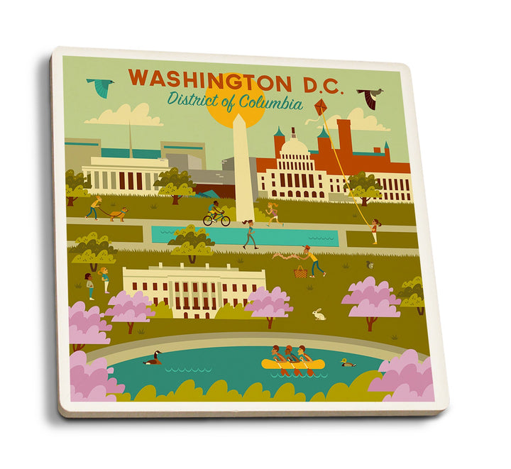 Washington DC, Geometric City Series, Lantern Press Artwork, Coaster Set Coasters Lantern Press 